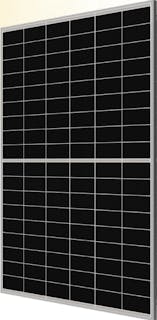 the front of a black solar panel with silver framing