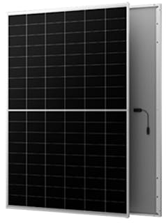 the front and back of a black solar panel with silver framing and backsheet