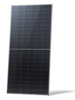 A black solar panel against a white background, with a shadow