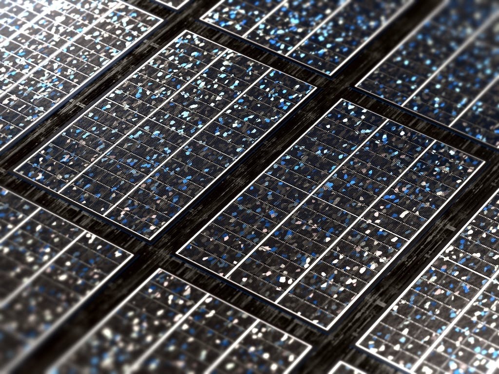 A close up shot of crystalline solar cells in a lab