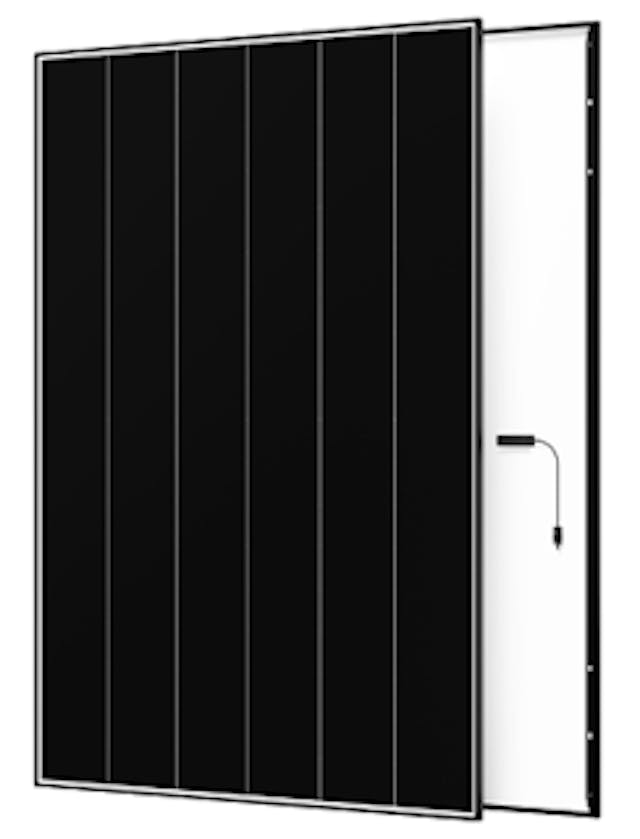 back and front of a black solar panel with a white backsheet