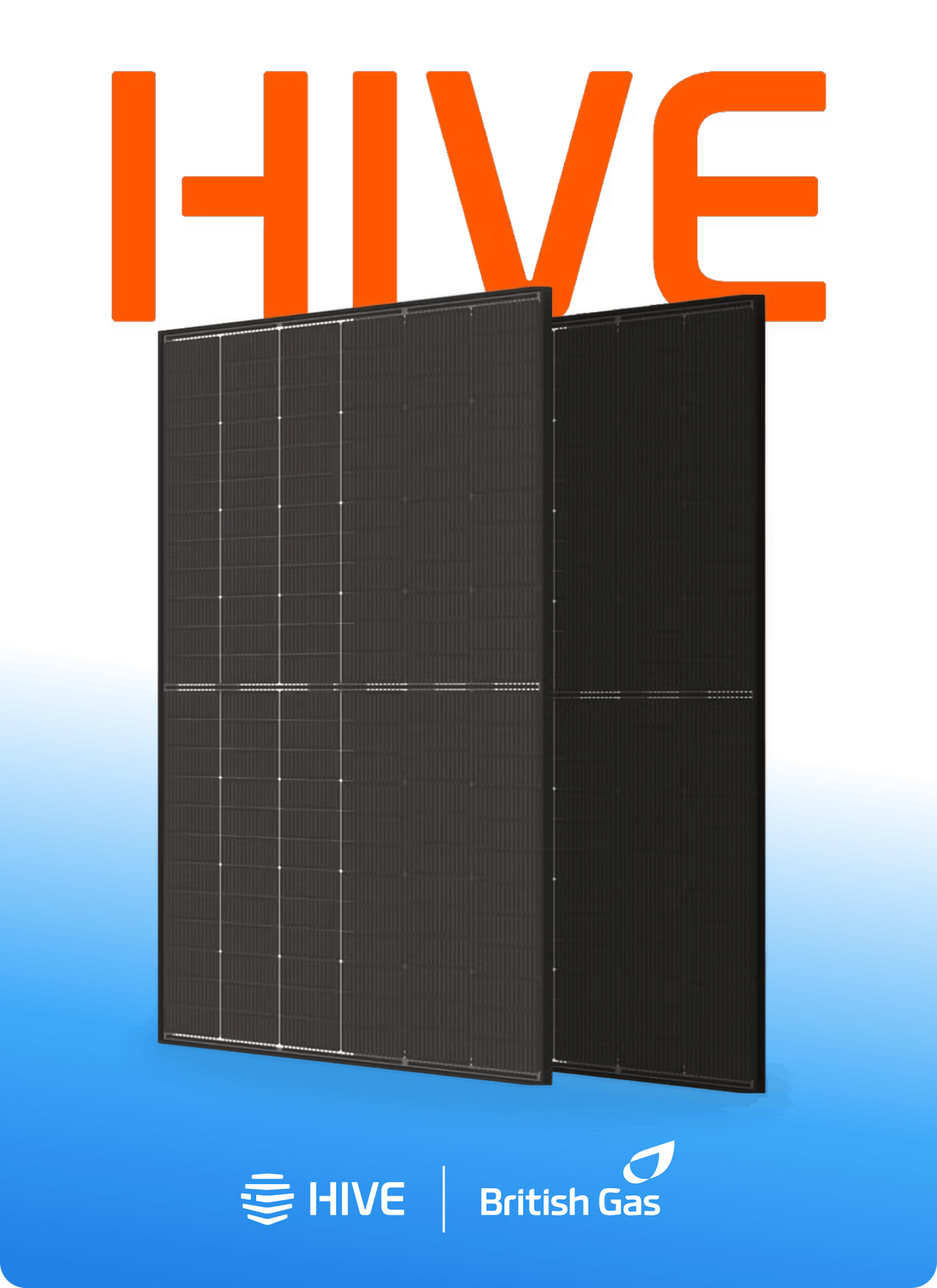 Hive and British Gas logos, with some solar panels