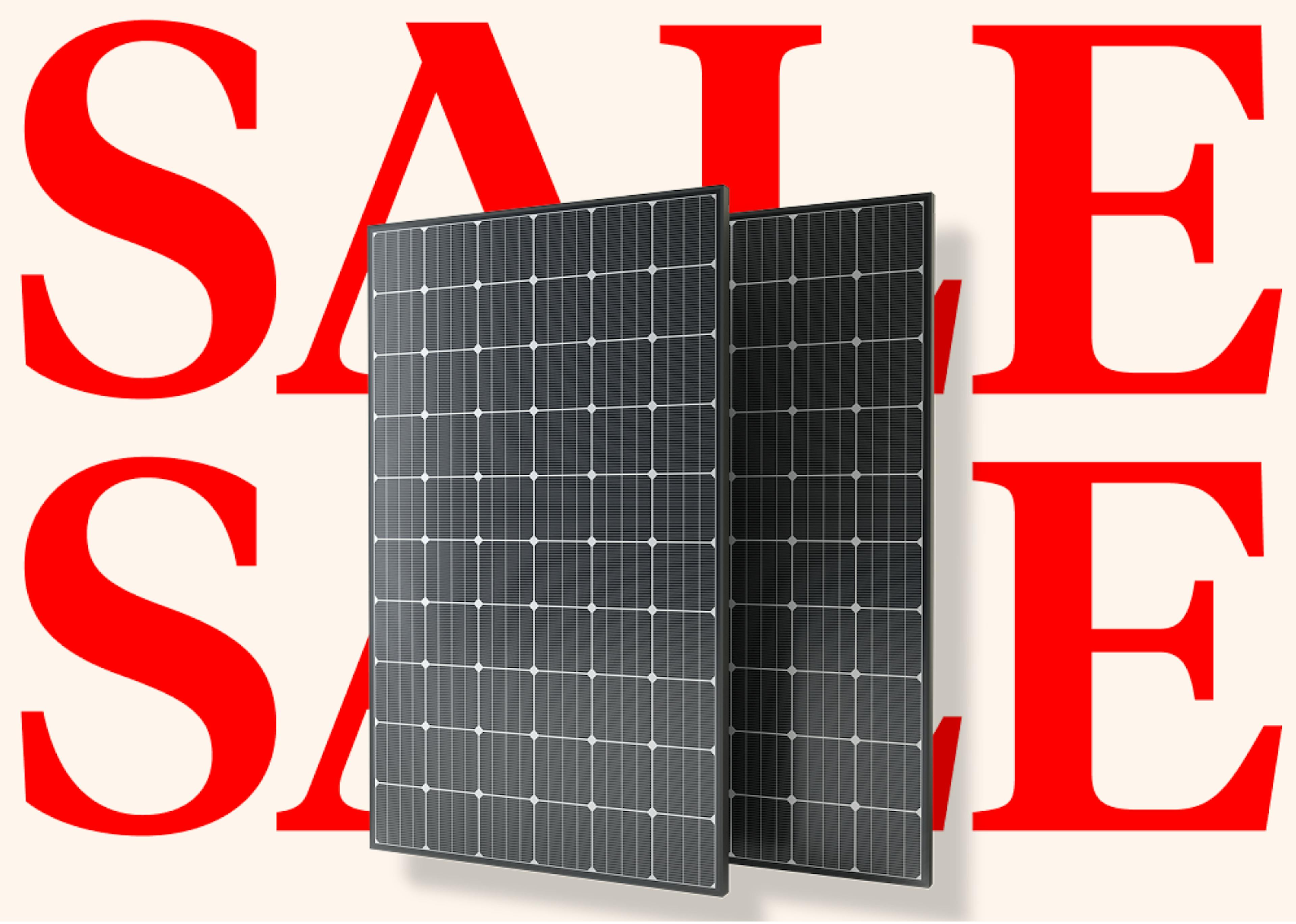Two solar panels with the text "sale" behind them
