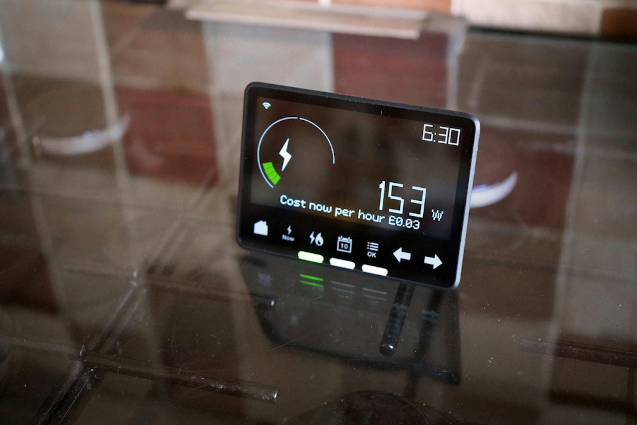 a smart meter's in-home display, on a table