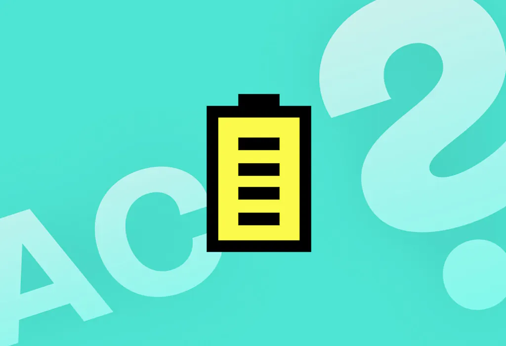 a yellow graphic of a battery, with 'AC?' written behind it in light text, against an aquamarine background
