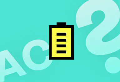 a yellow graphic of a battery, with 'AC?' written behind it in light text, against an aquamarine background