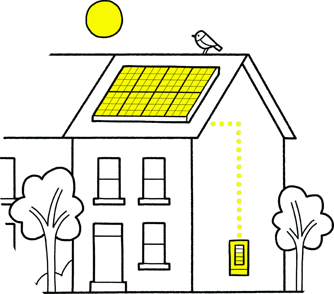 Solar and battery house illustration