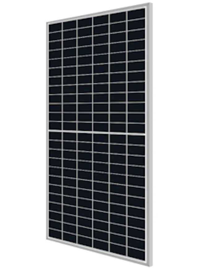 a black solar panel with silver gridlines, against a white background