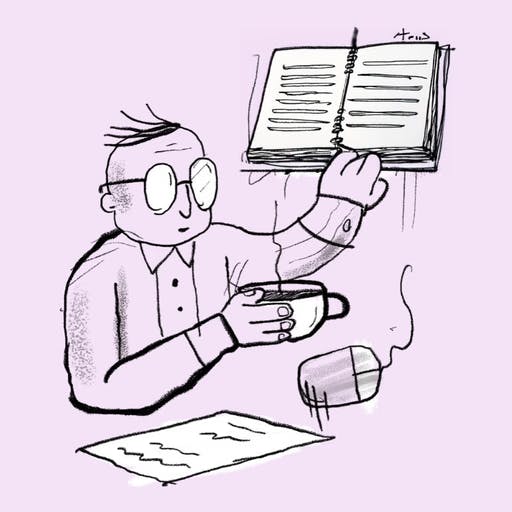 man reading notes