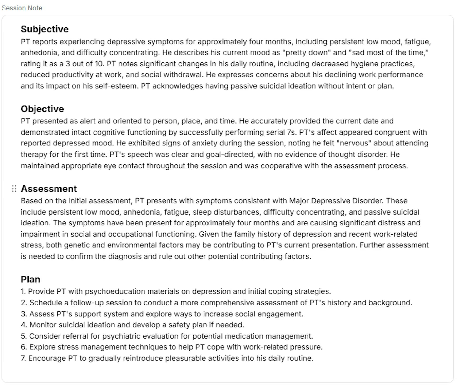 SOAP note generated by Supanote
