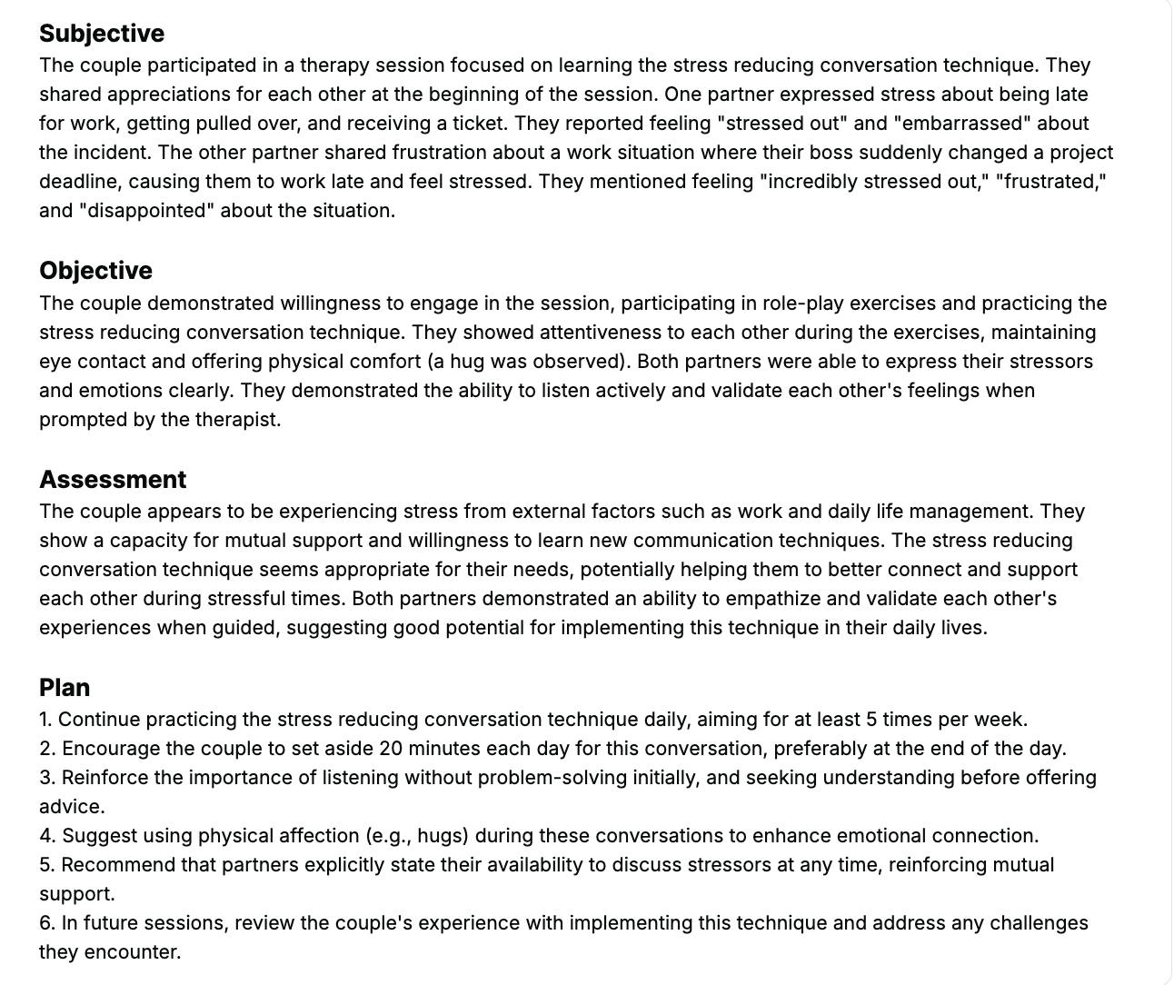 Sample couple therapy progress note template by Supanote