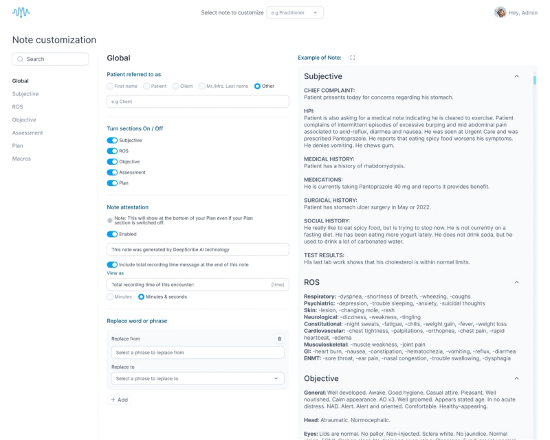 Deepscribe Dashboard