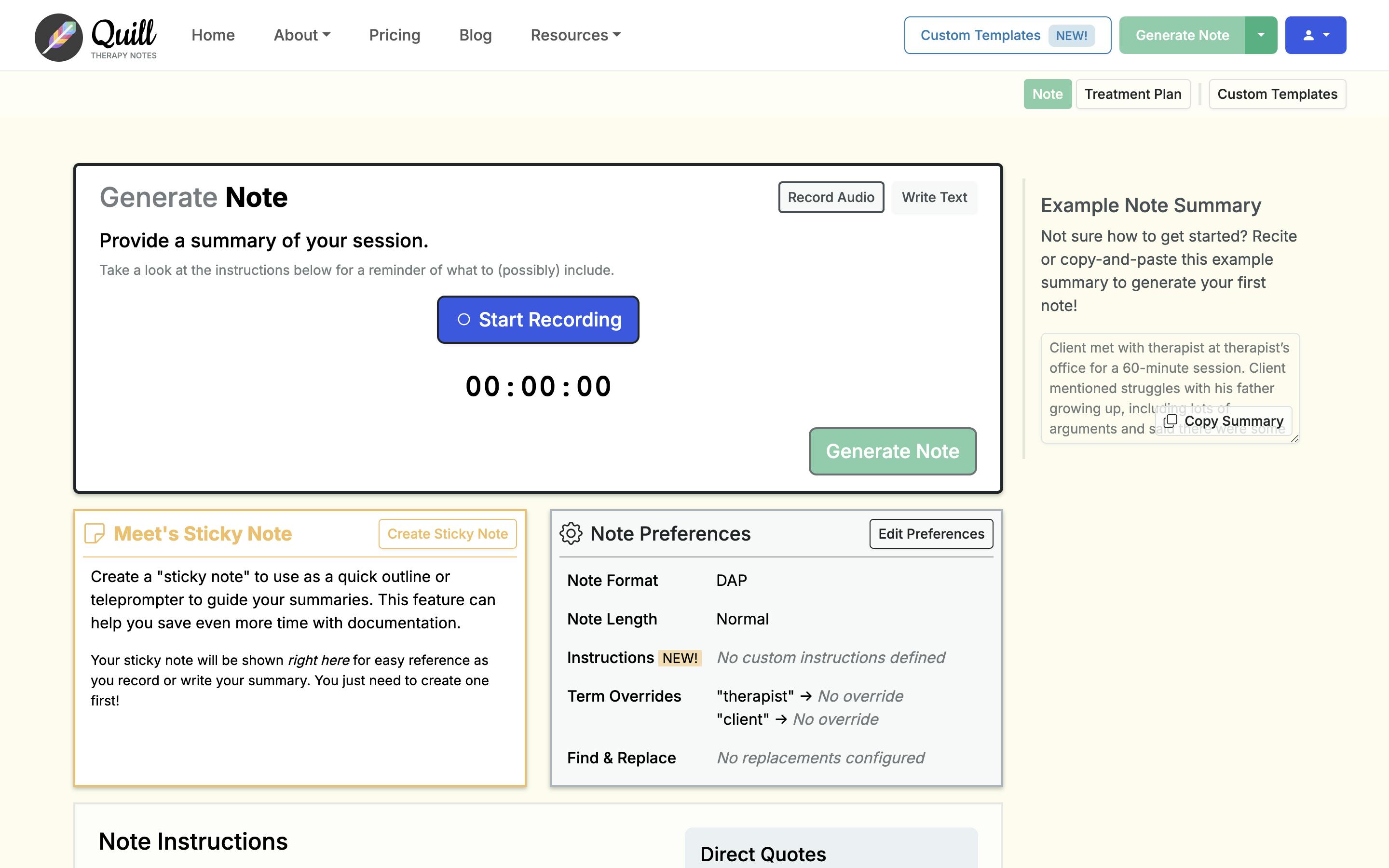 Quilltherapynotes Dashboard