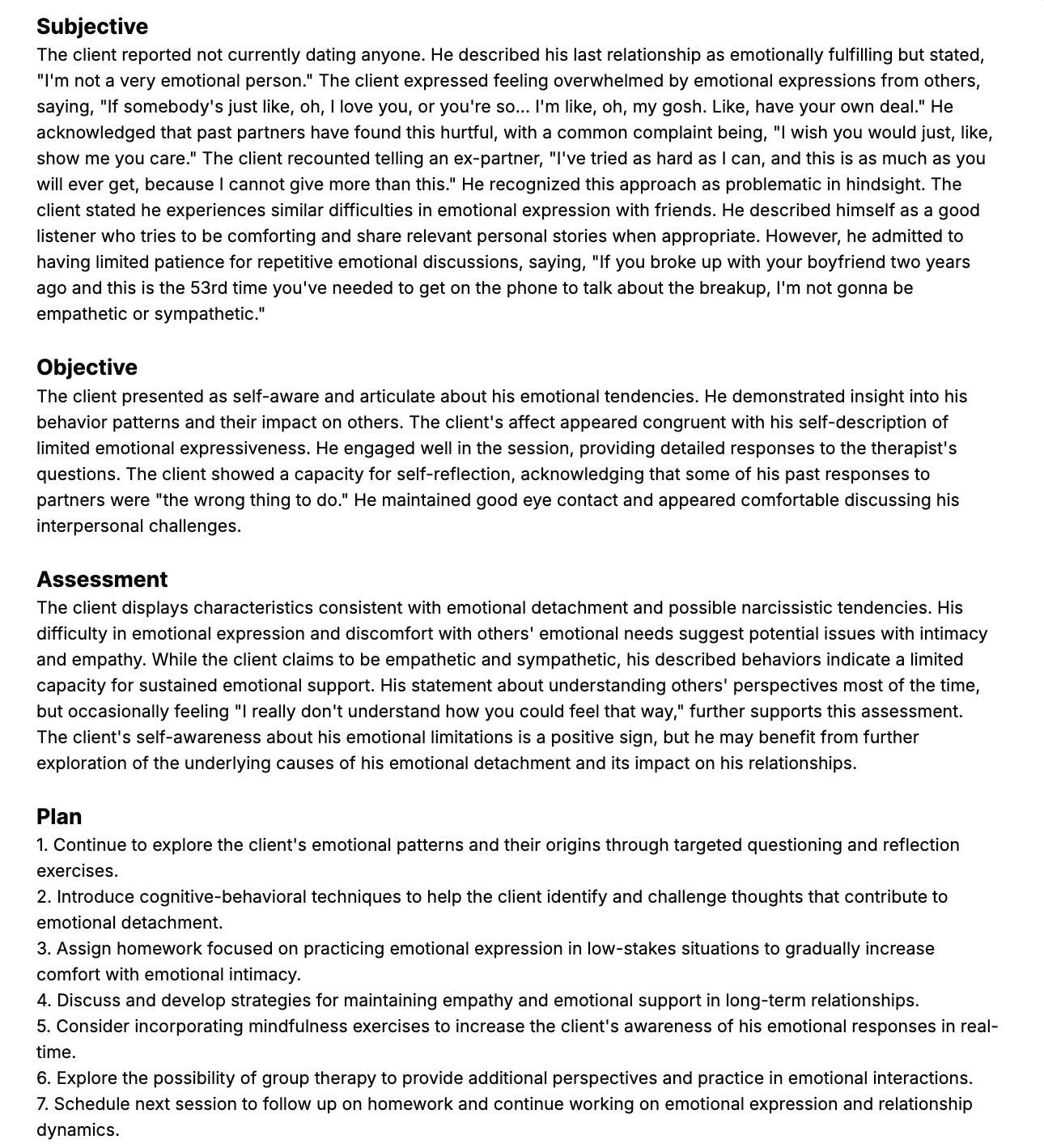 sample SOAP mental health note template by Supanote