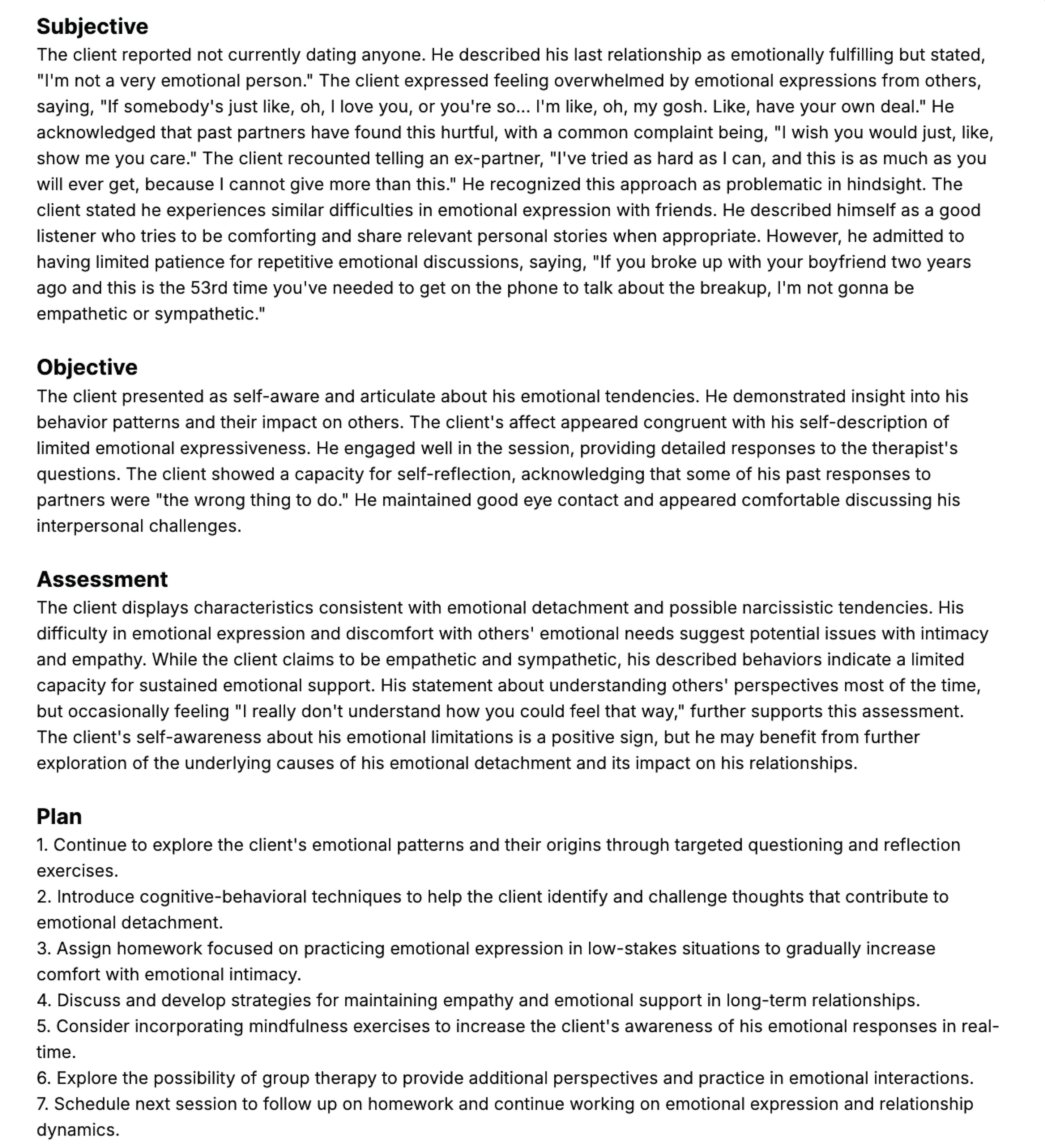 sample SOAP mental health note template by Supanote