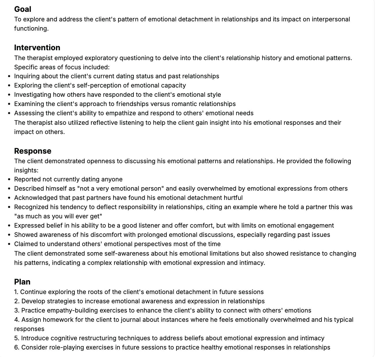 sample GIRP mental health note template by Supanote