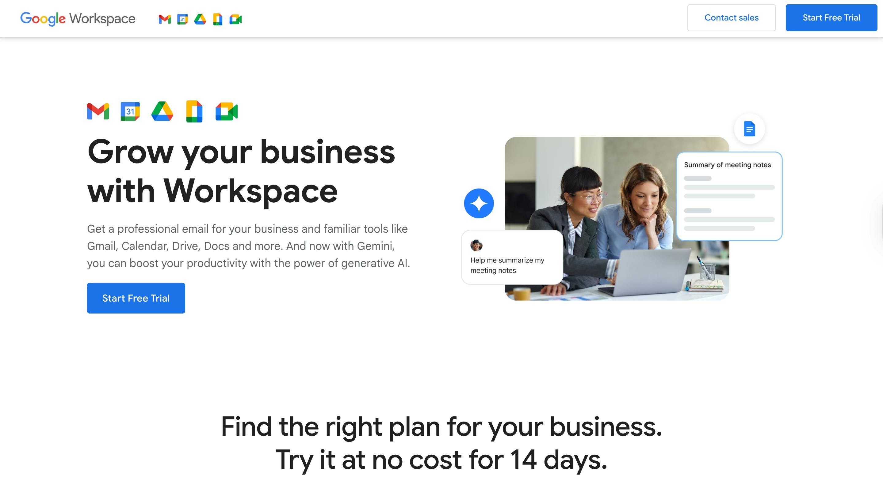 Google workspace landing page