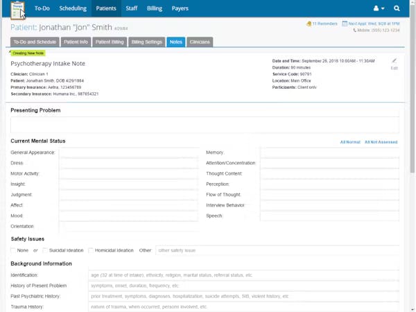 TherapyNotes Dashboard