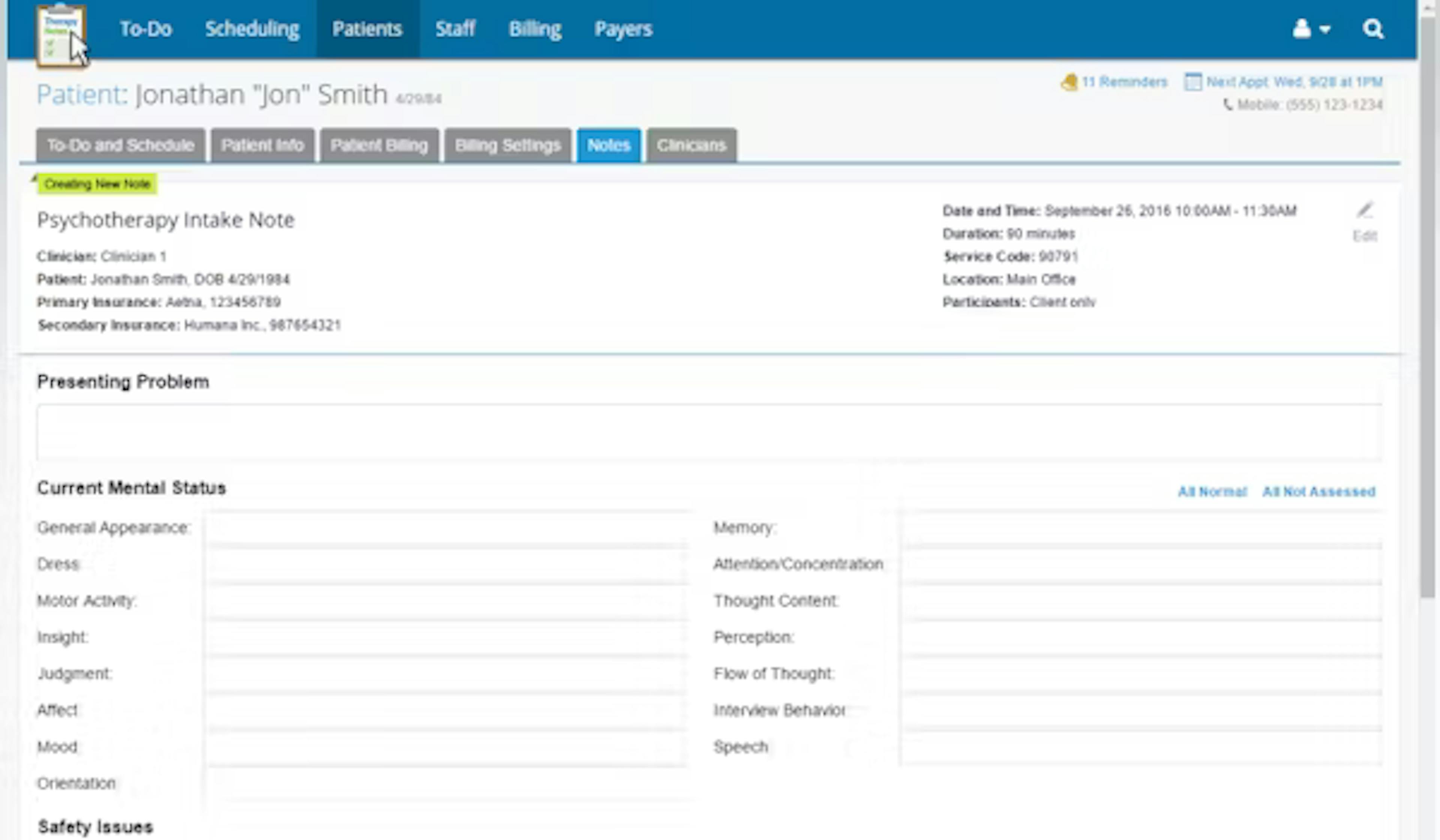 Therapy Notes LLC Dashboard