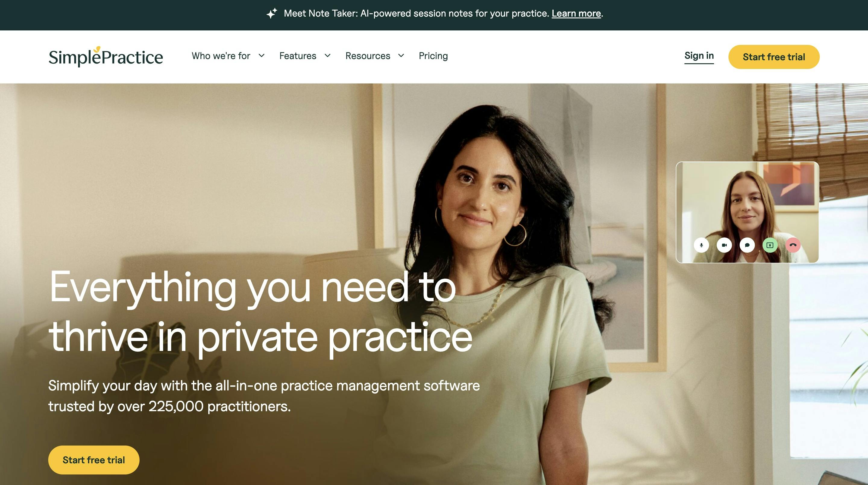SimplePractice Homepage