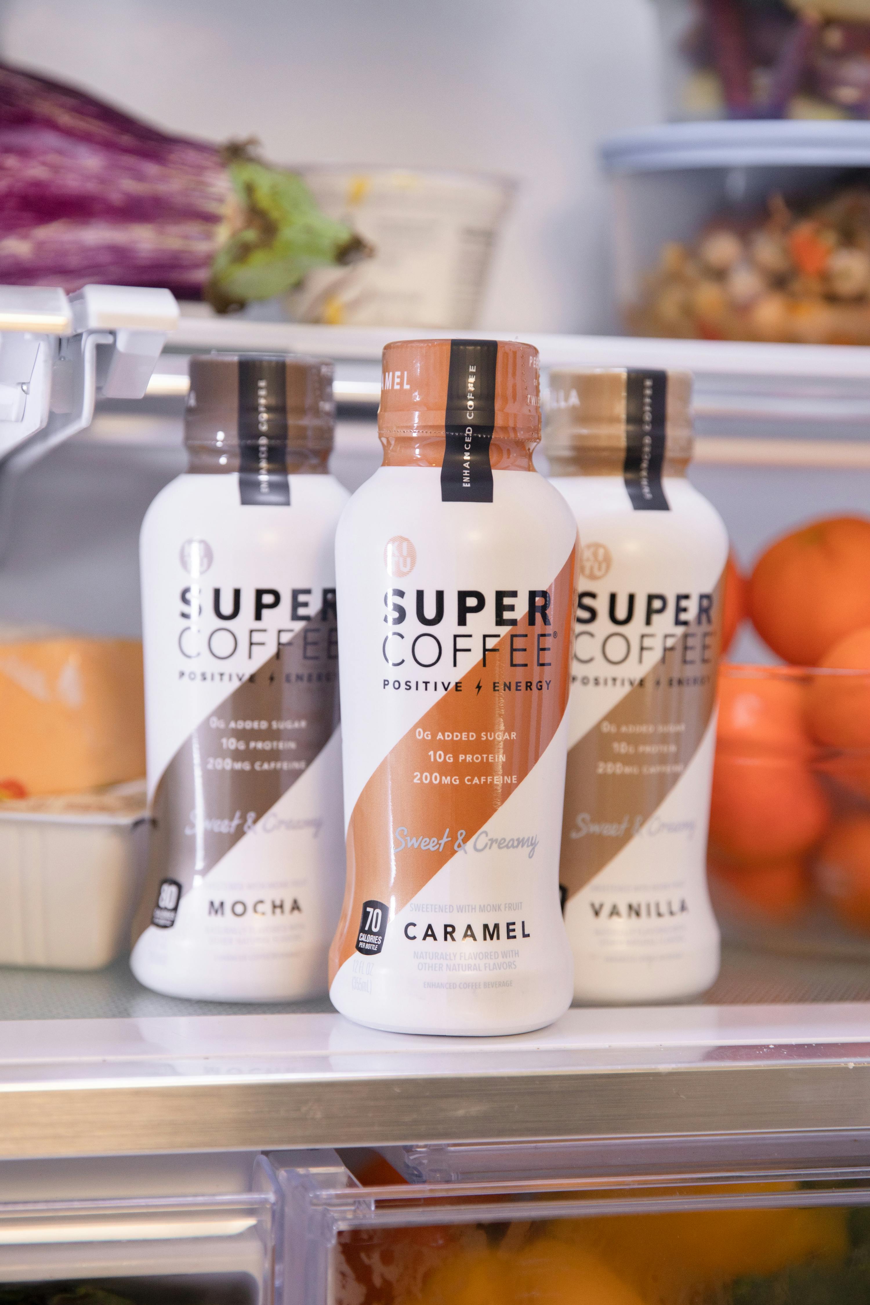 3 bottles of Super Coffee in the fridge