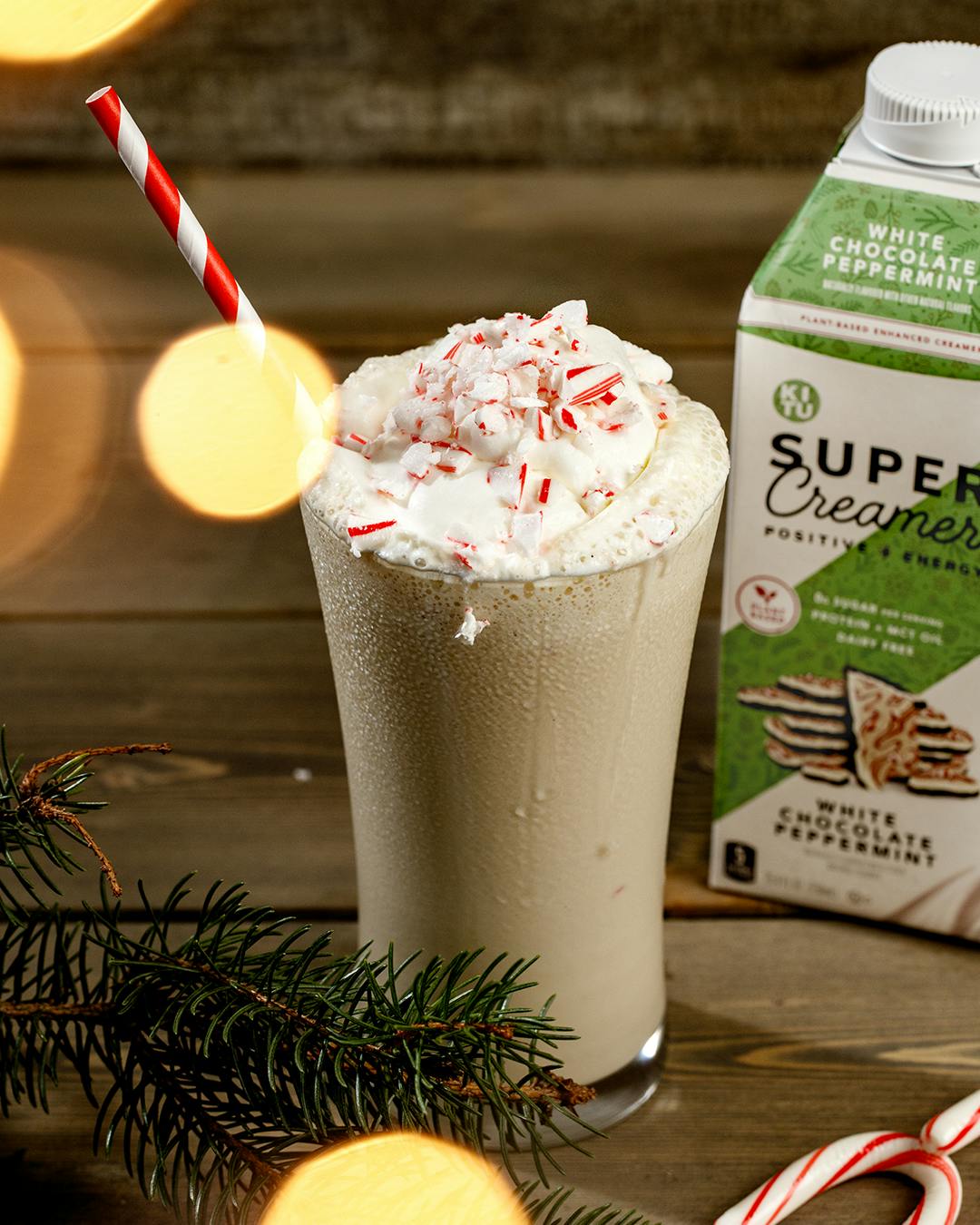 Peppermint Milkshake with whipped cream and White Chocolate Peppermint Super Creamer