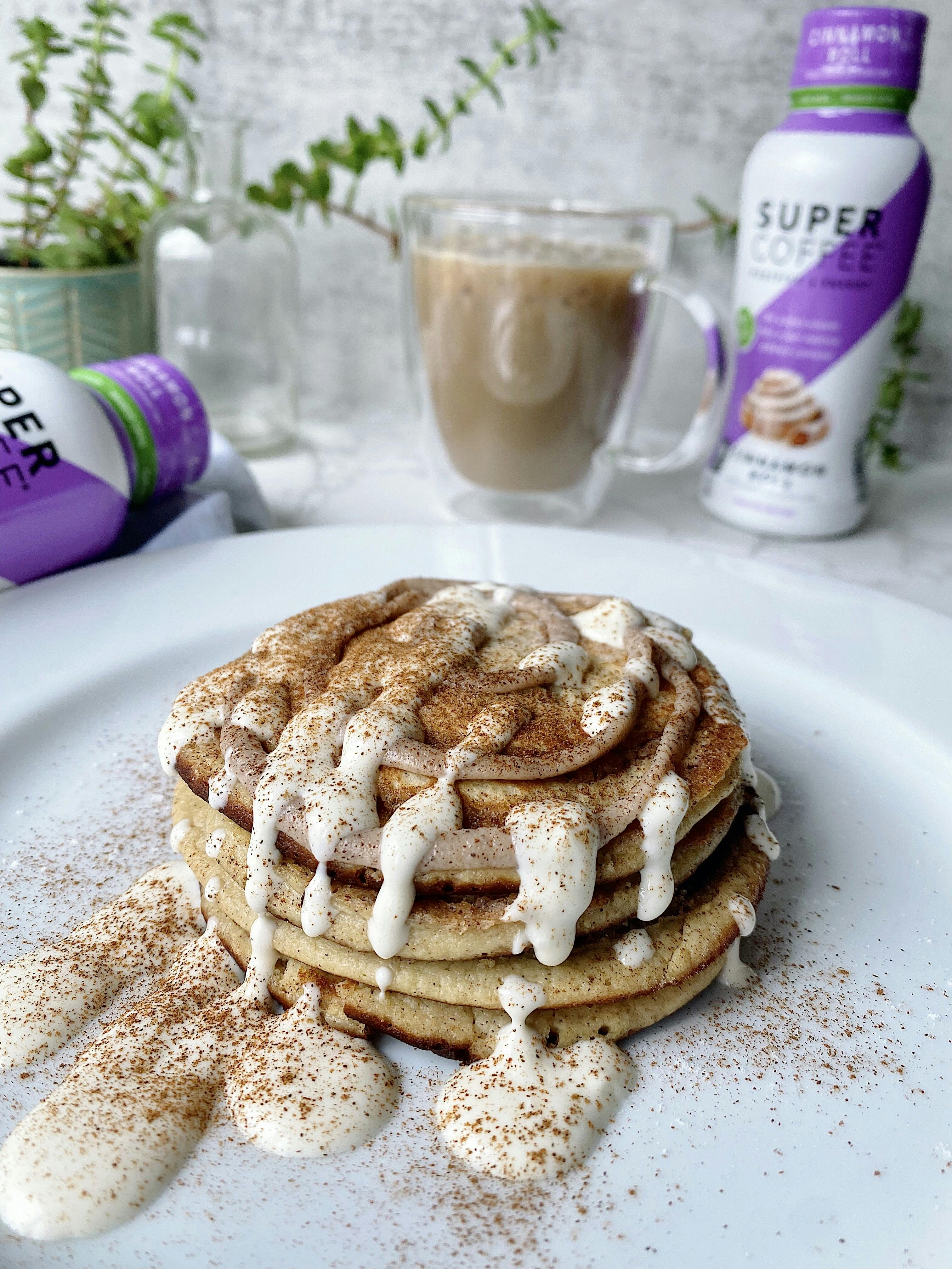 Low Sugar, High Protein Cinnamon Roll Pancakes
