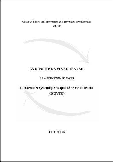 Inventaire systémique de la qualité de vie au travail publié en 2009