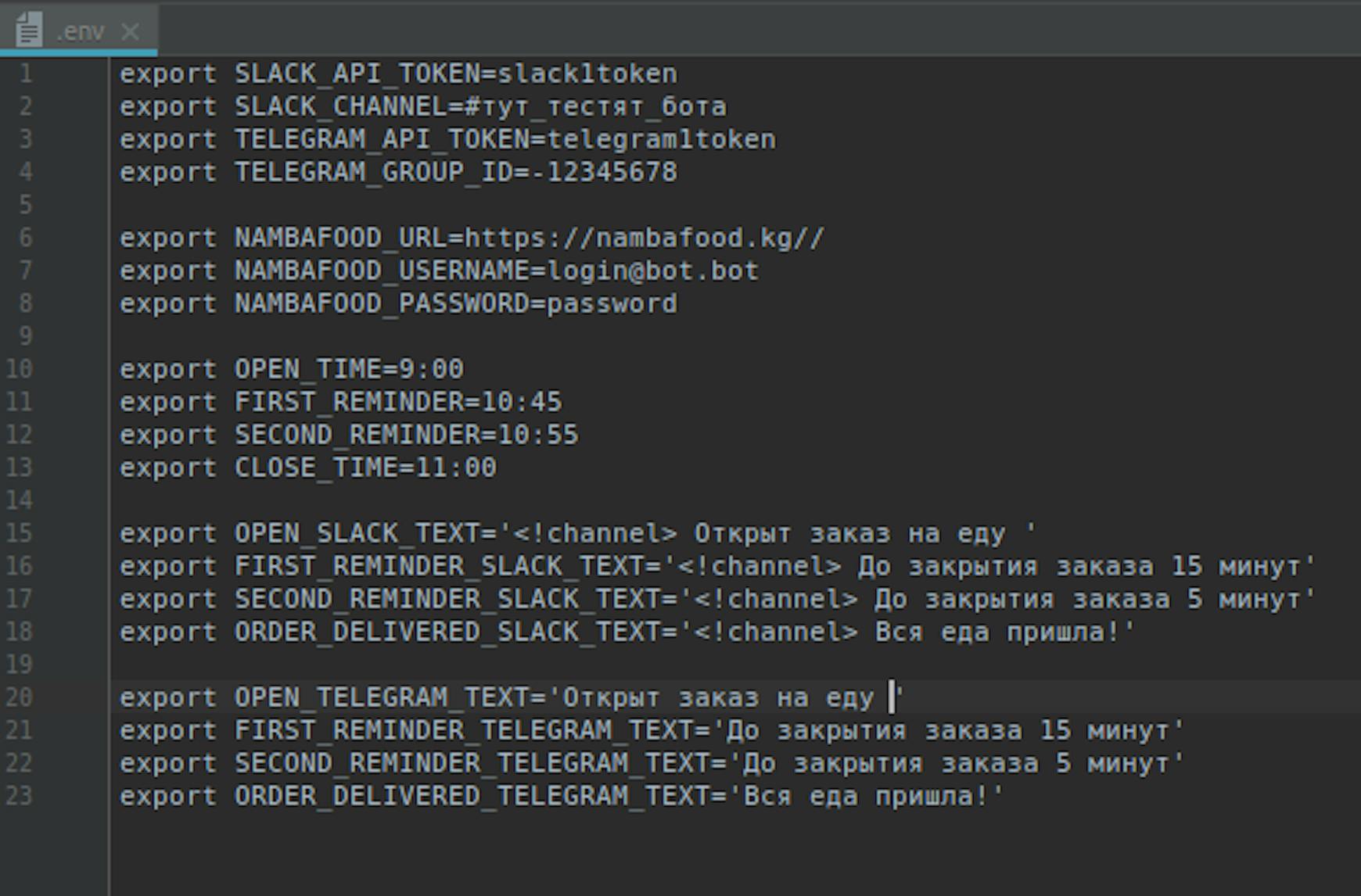 Namba Food Bot Schedule Code for Slack.