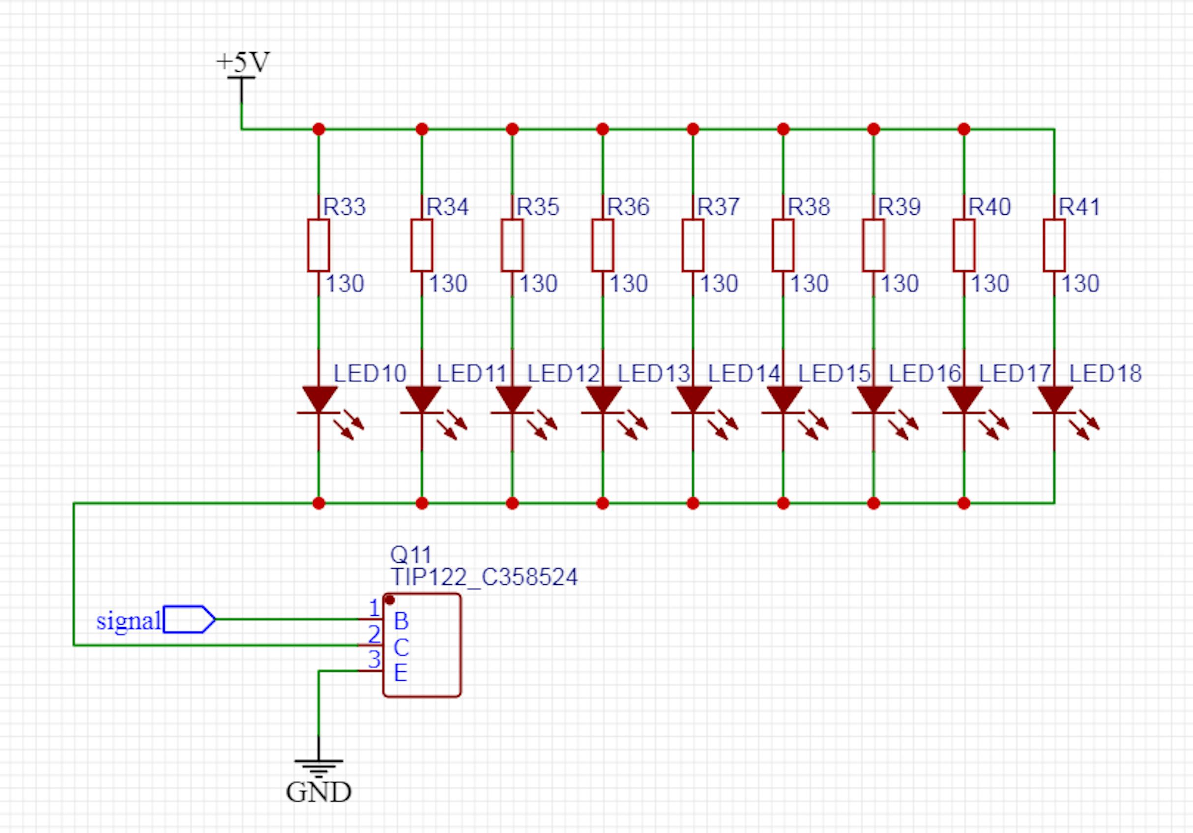 EasyEDA schematic for 5mm Red LEDs.