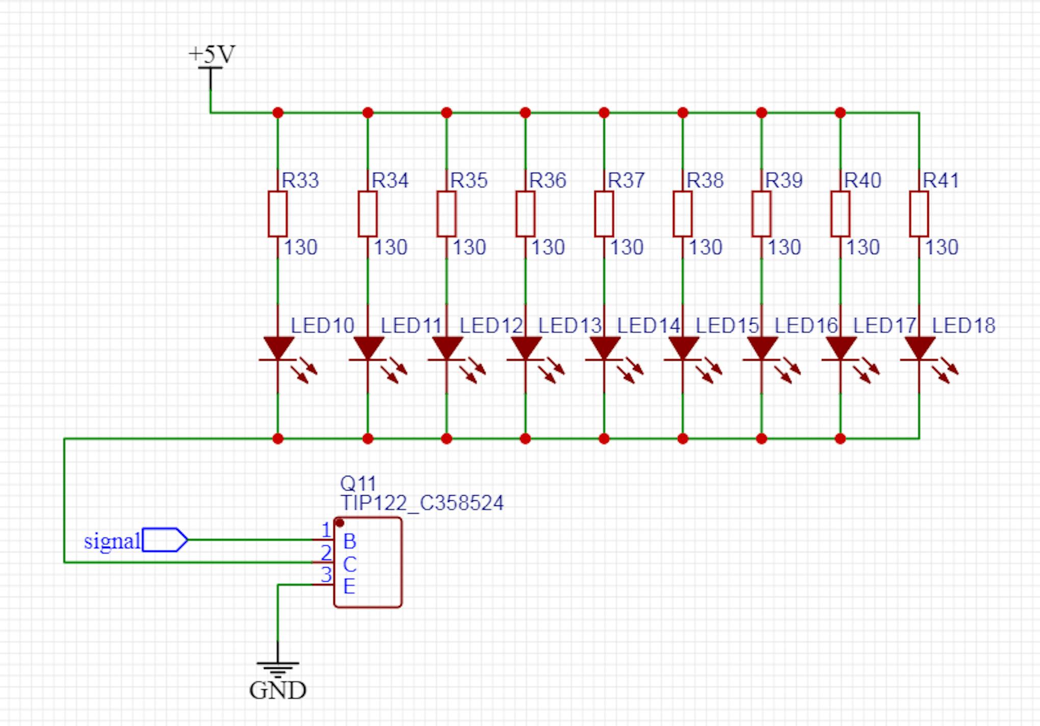 EasyEDA schematic for 5mm Red LEDs.