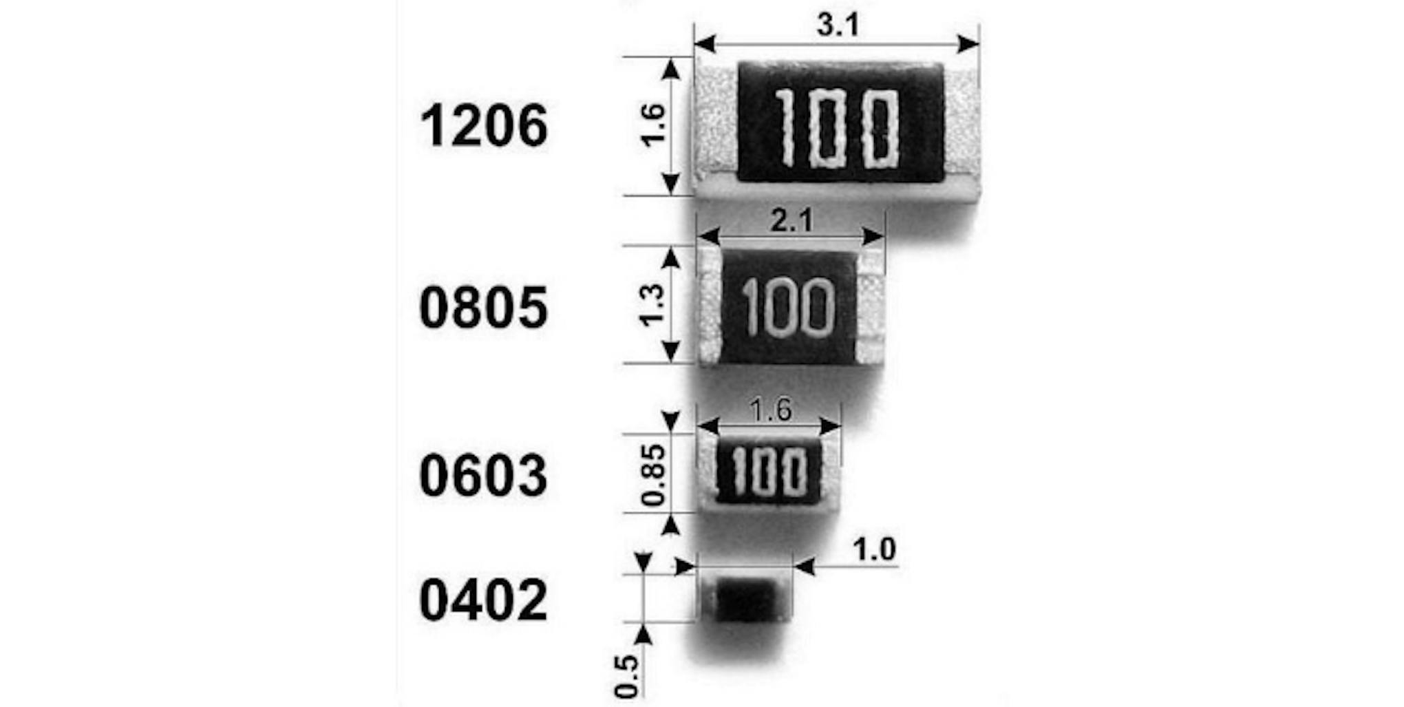 The Standard Sizes for Resistors in mm.