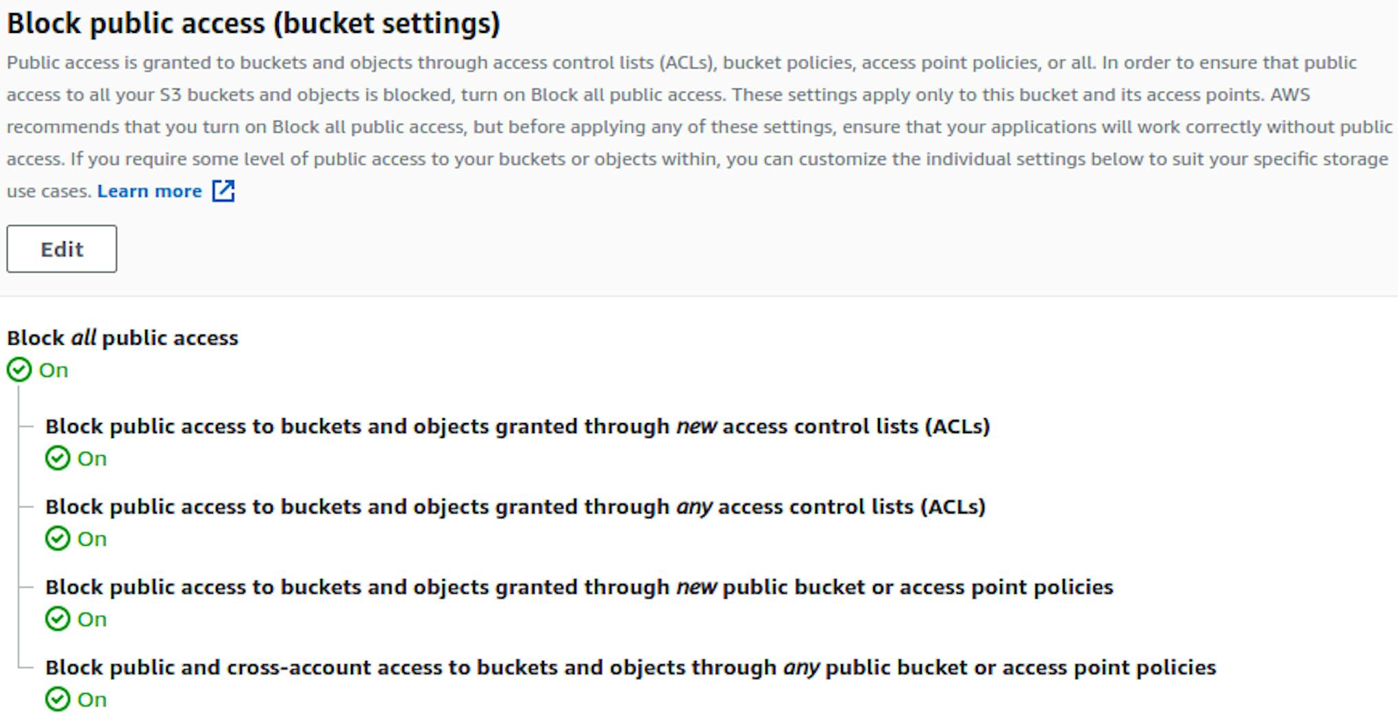 Block Public Access Settings.