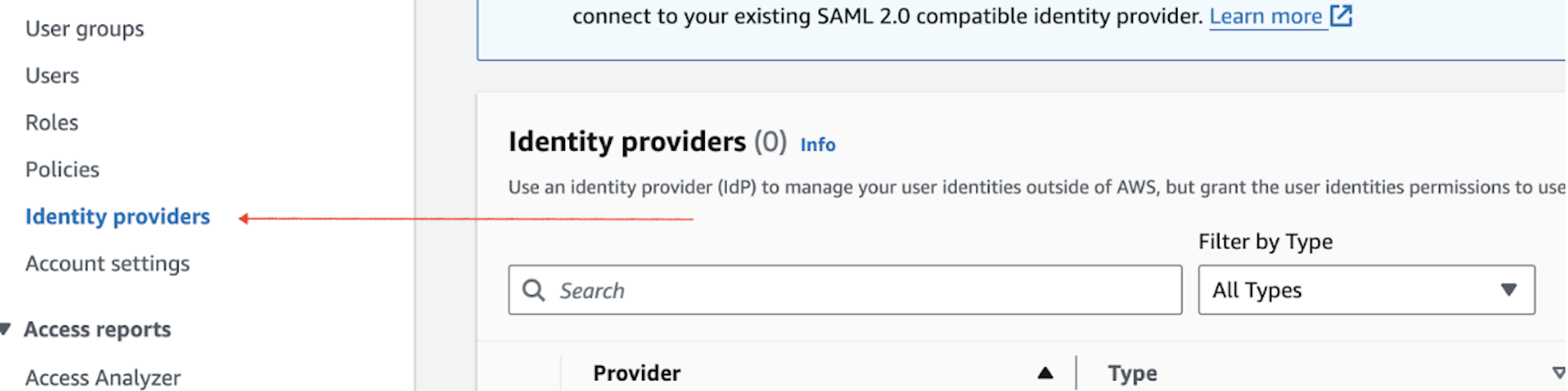 Choose Identity providers.