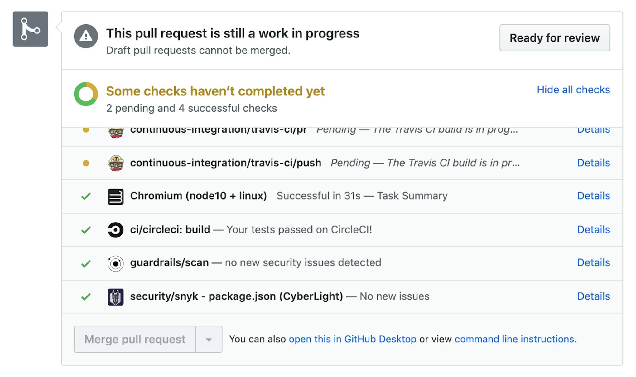 Screen of Starting and Passing Tests on CI for Pull Request.