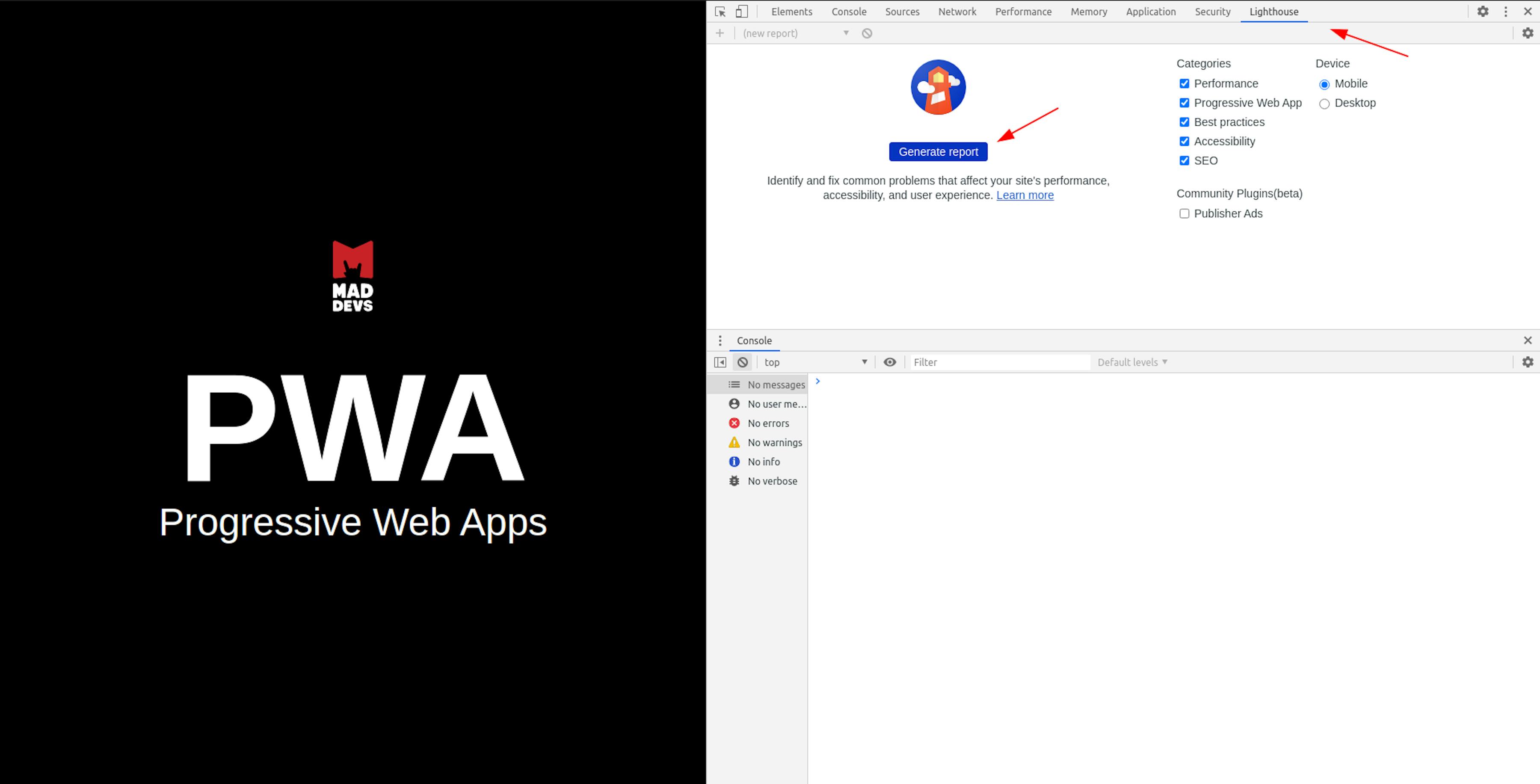 Lighthouse Audit on Chrome Dev Tools.