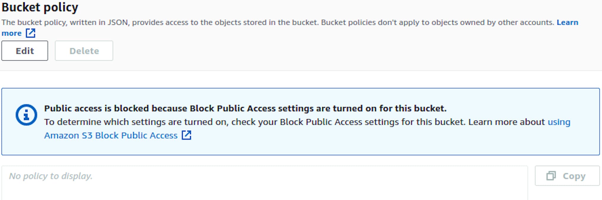 Amazon S3 Bucket Policy Page.
