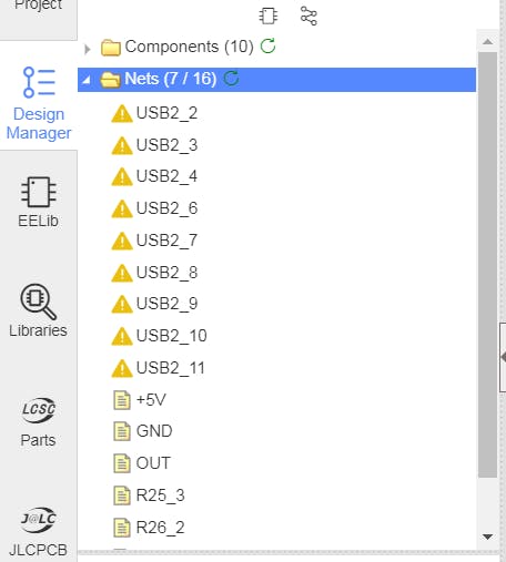 Nets Folder on the Design Manager Tab in EasyEDA.