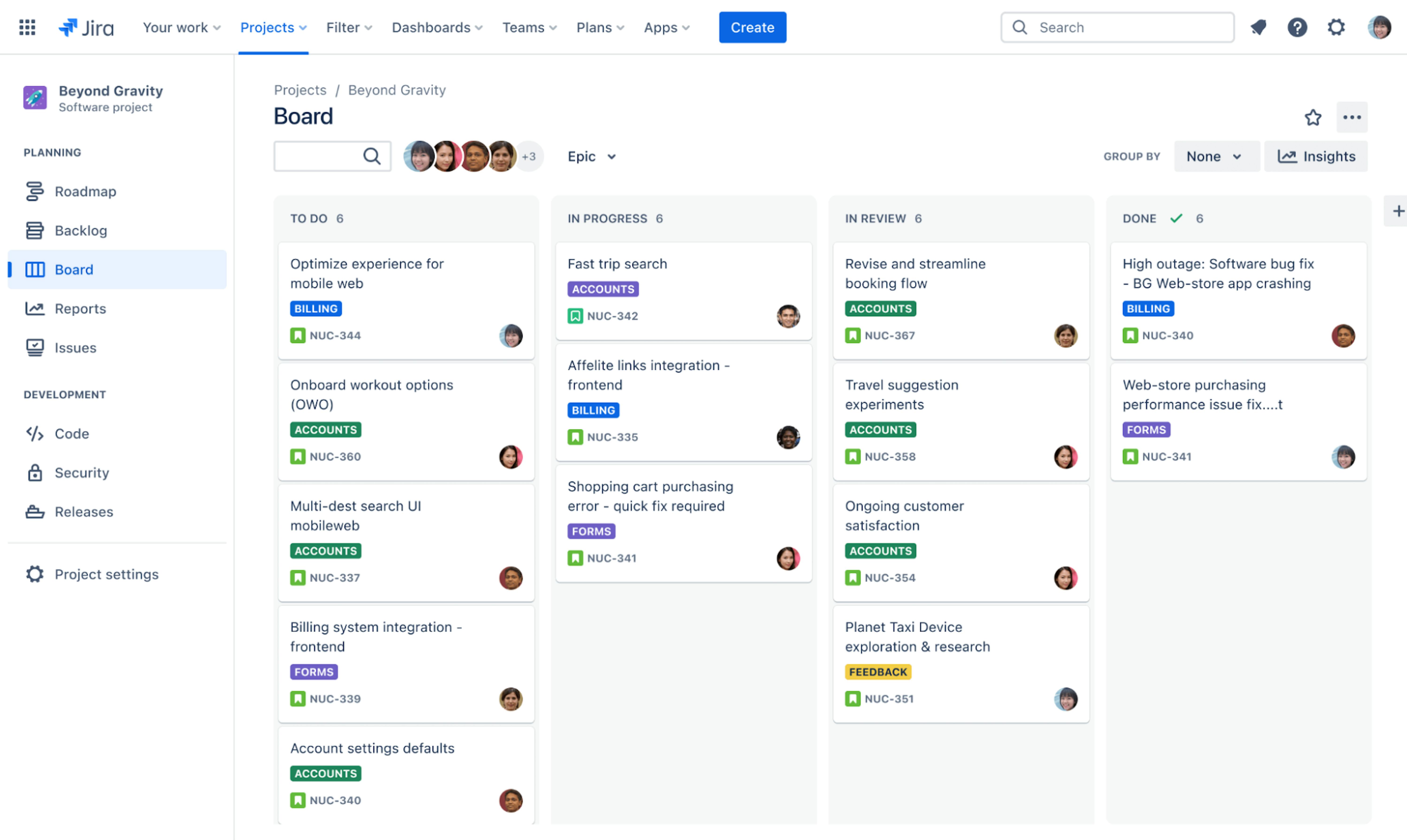 Example of Kanban board.