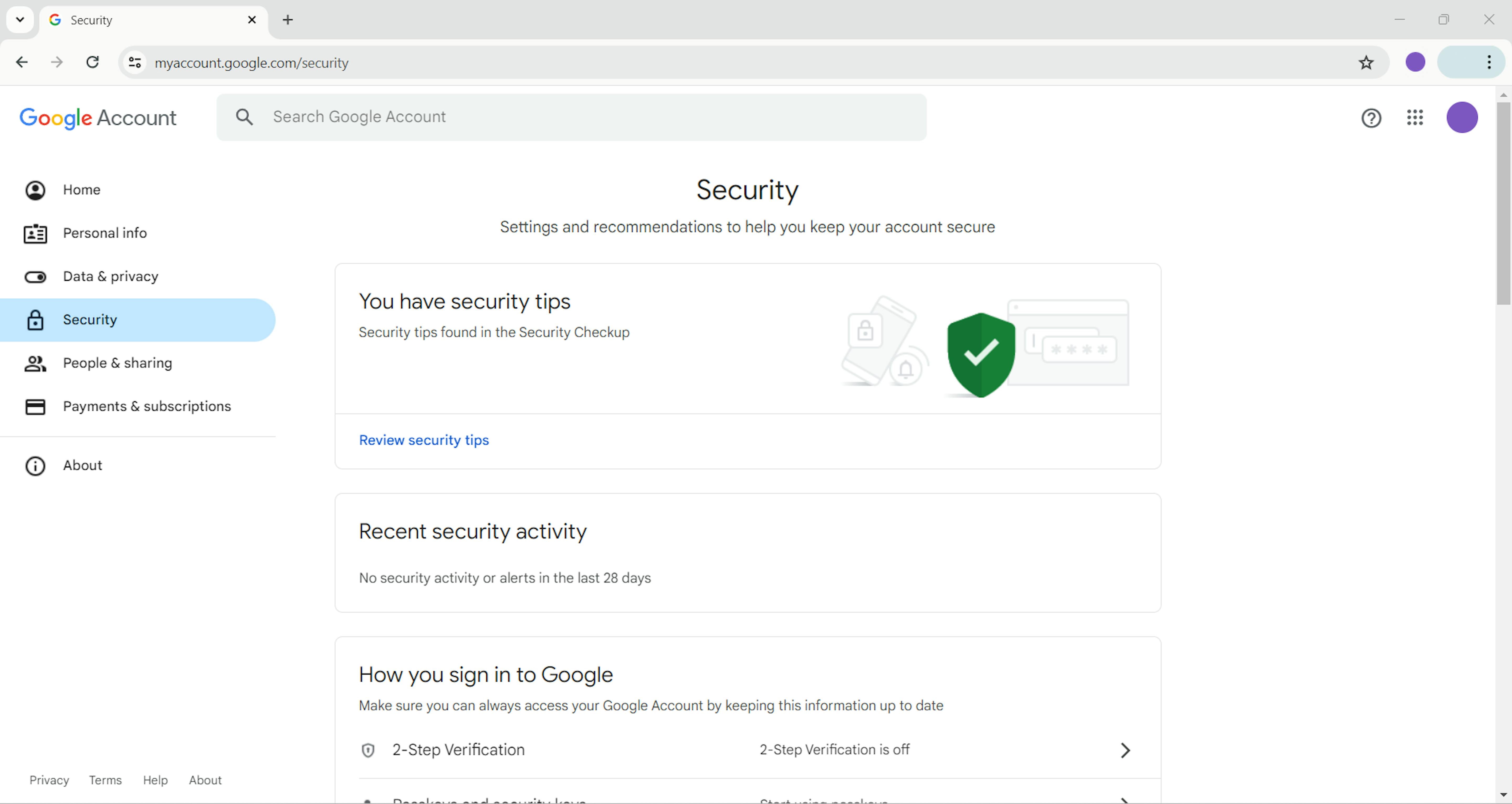 Google Security section.