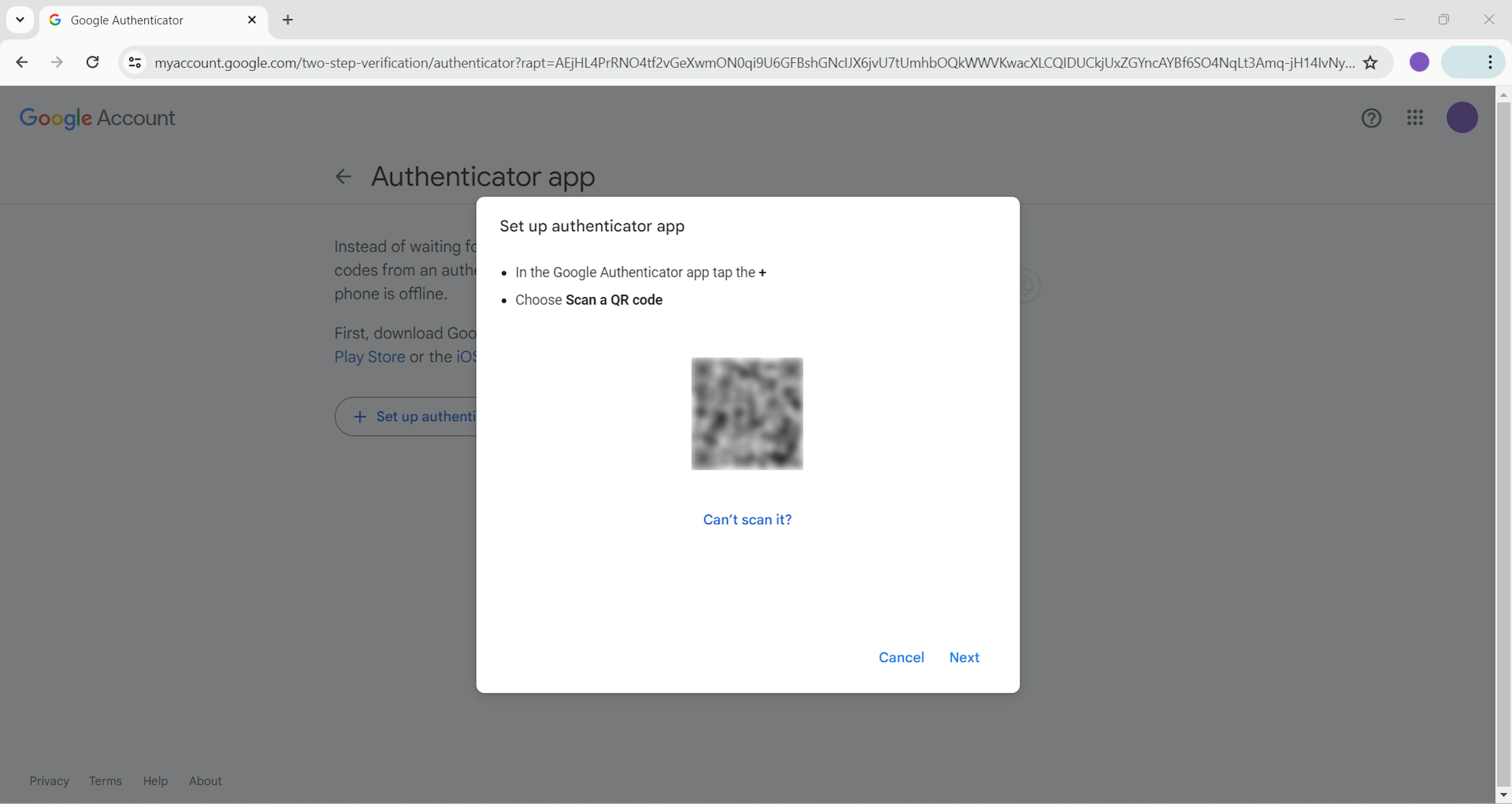 Authenticator app QR code.