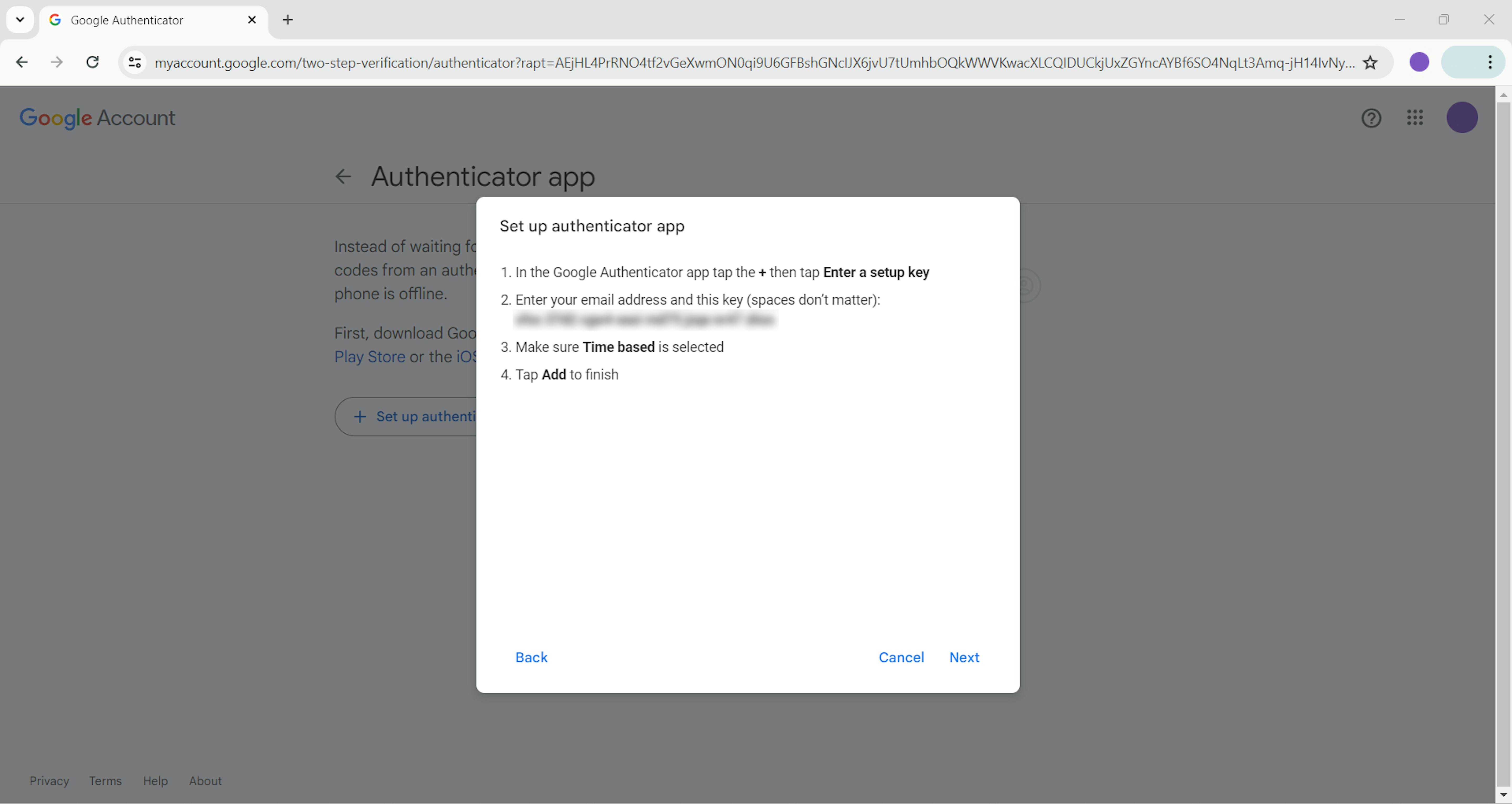 Set up authenticator app.