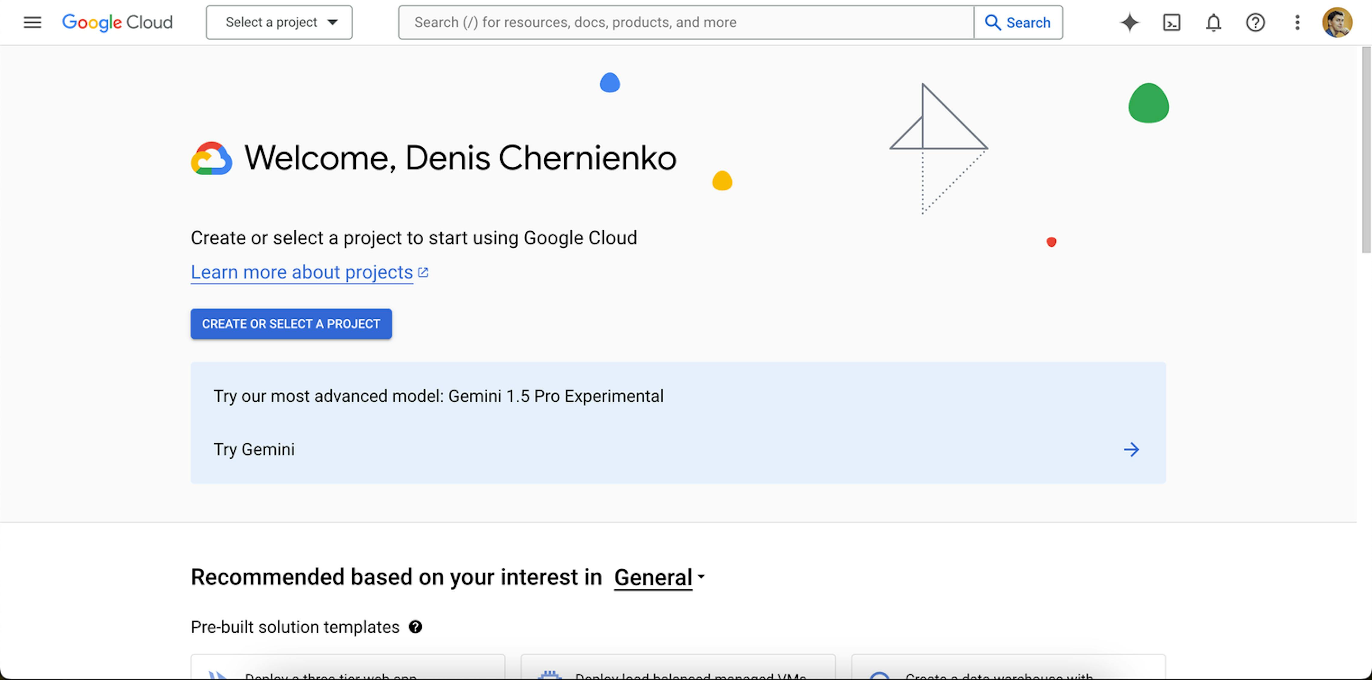 Google Cloud welcome page