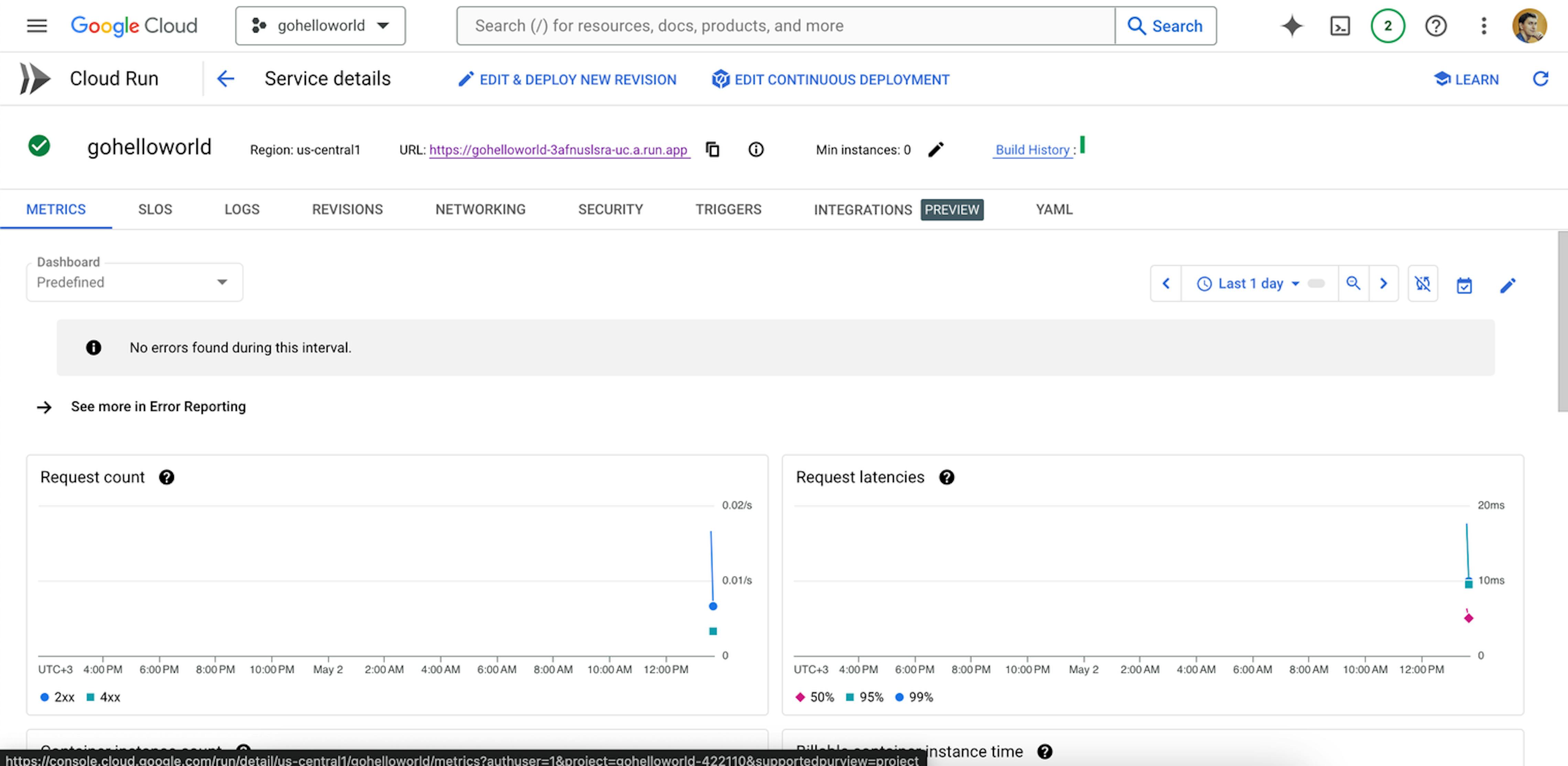 Metrics tab