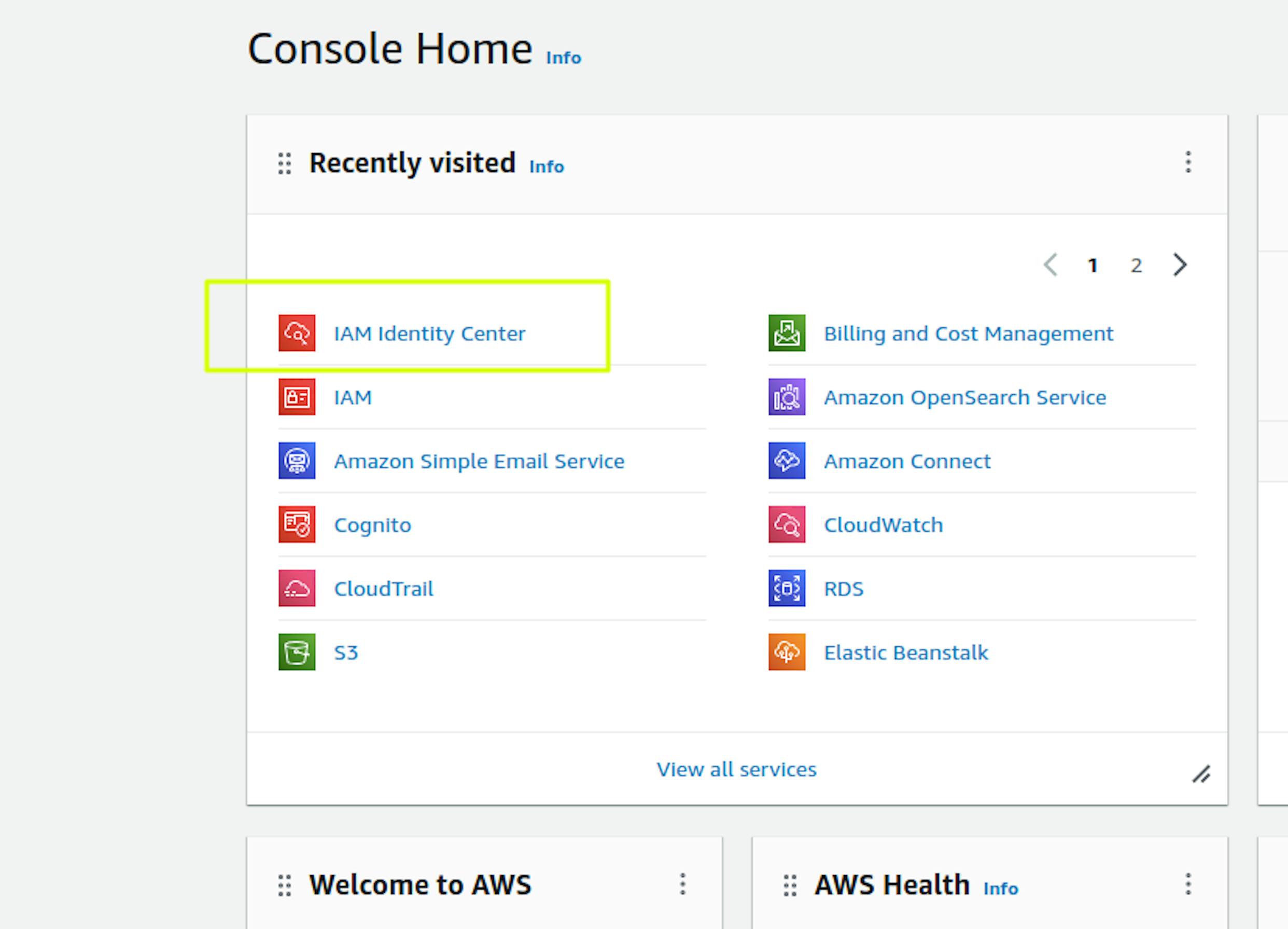 AWS Console Home