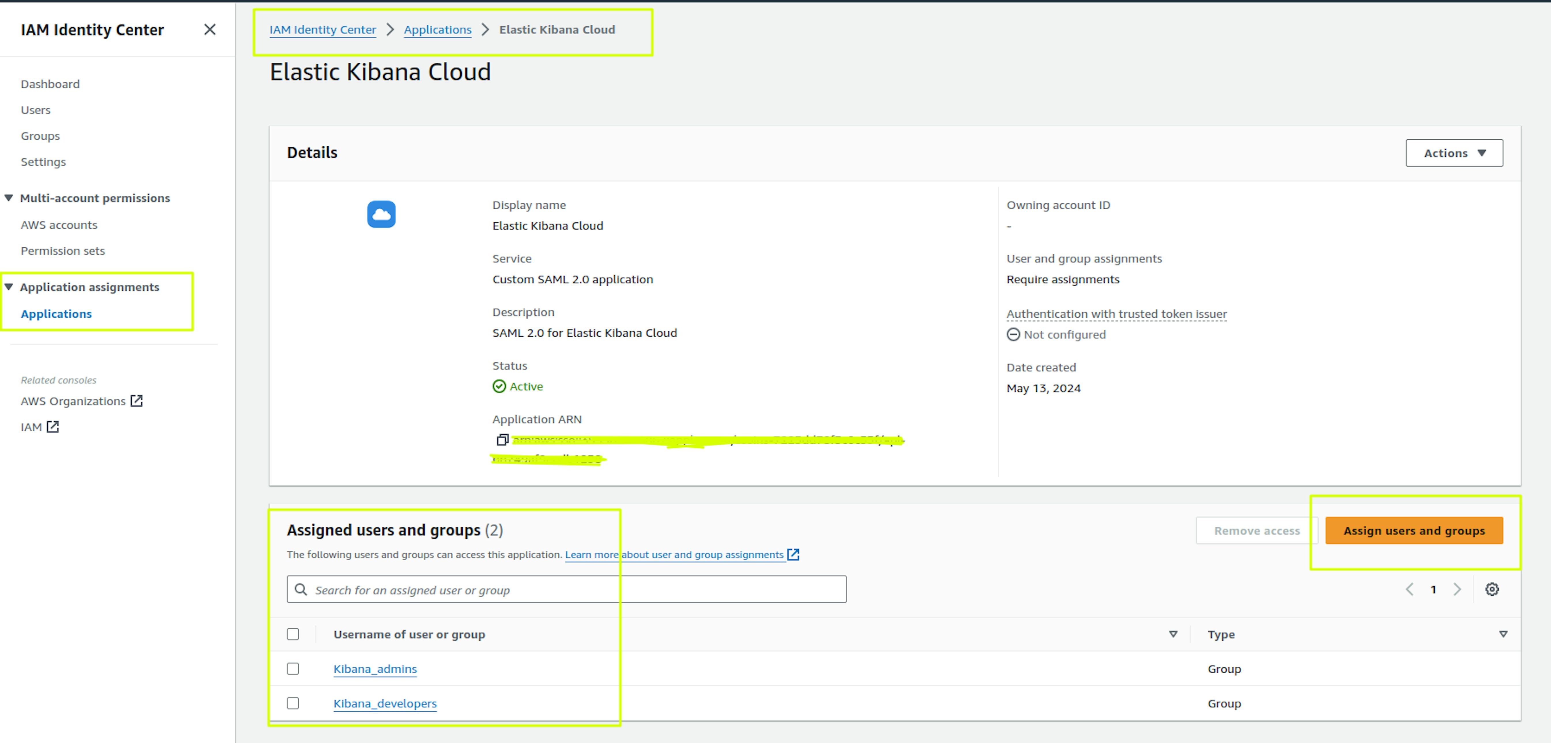 Application and assign the created groups