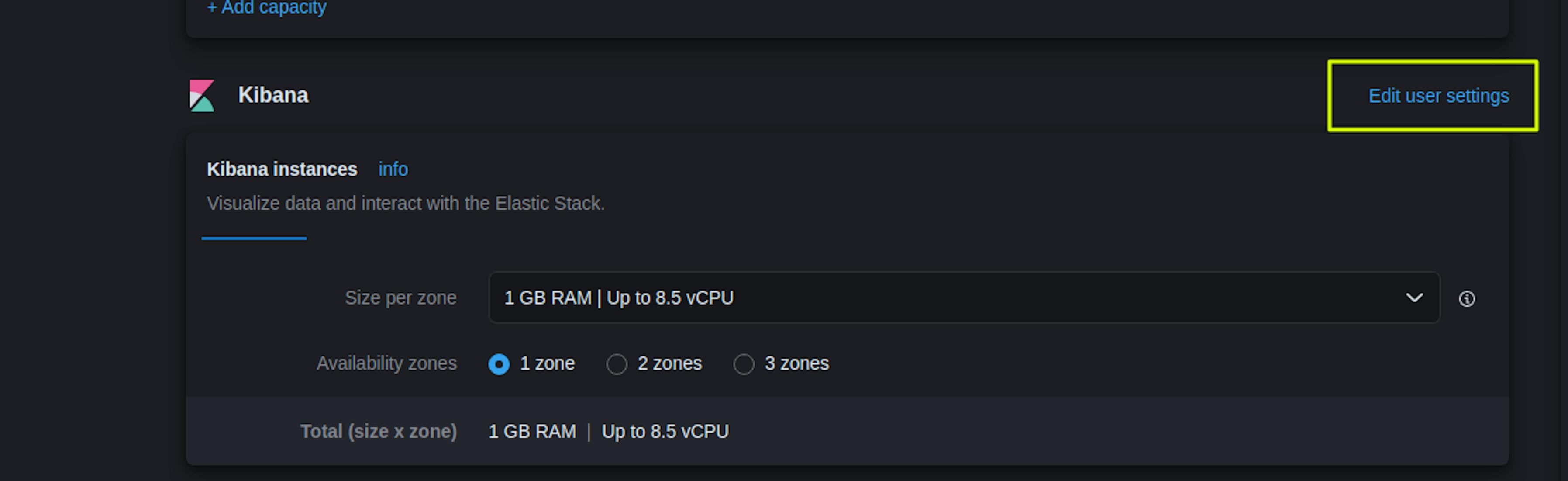 Kibana > Edit user settings