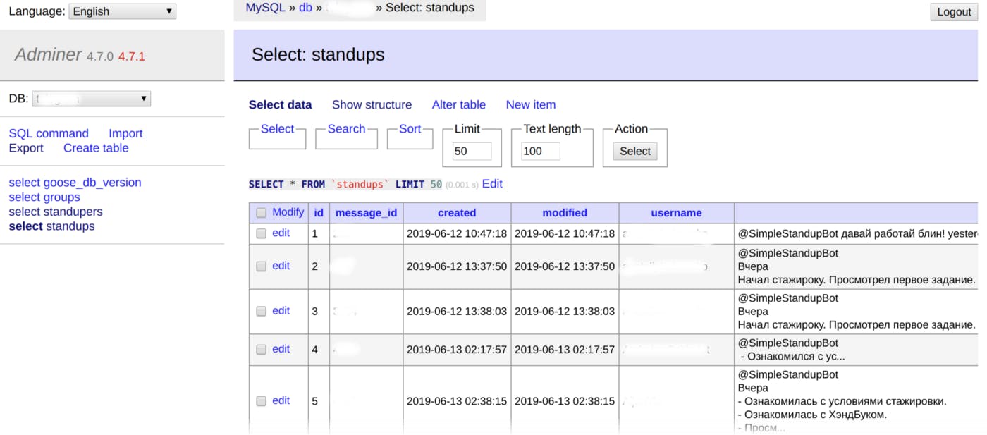 Adminer for Database.