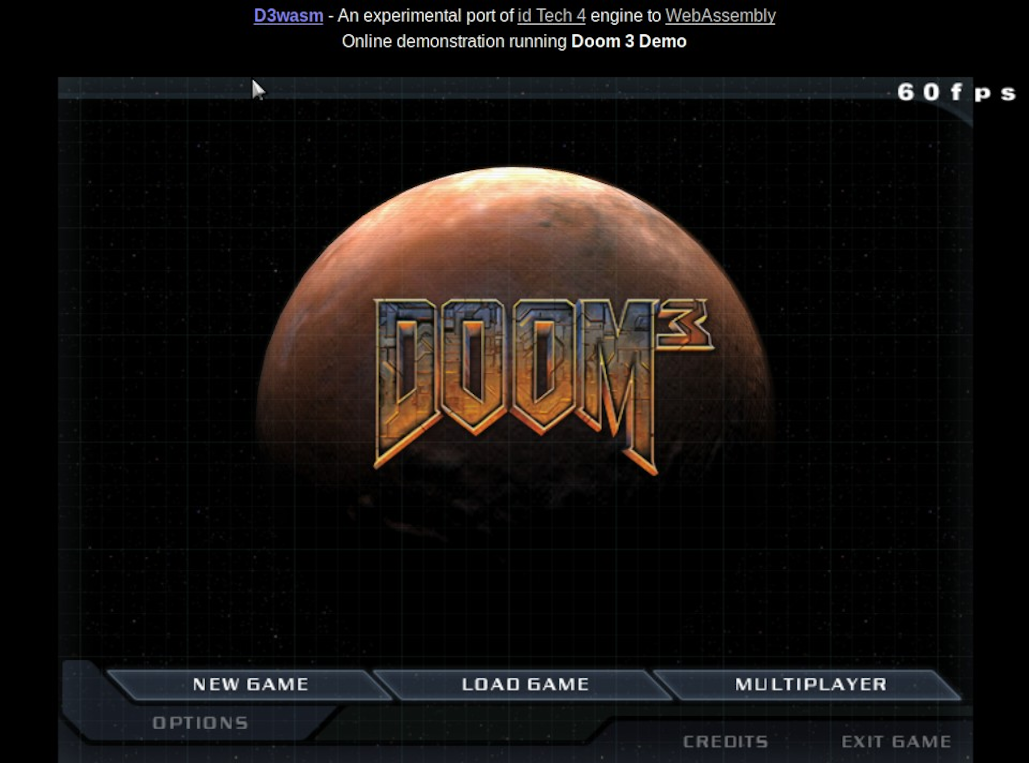 Online demonstration of Doom 3 in the web