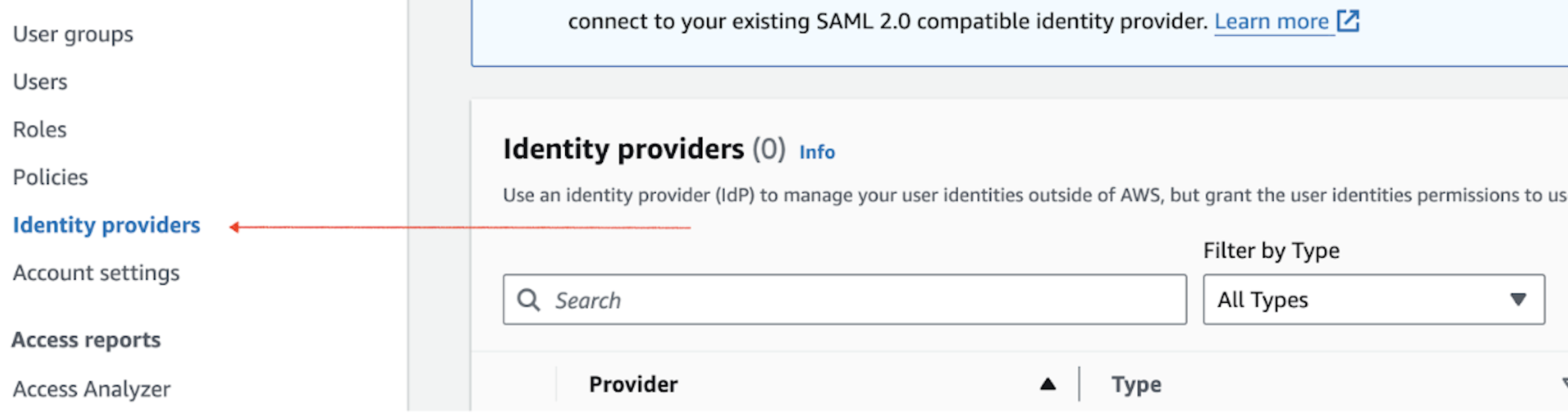 Choose Identity providers